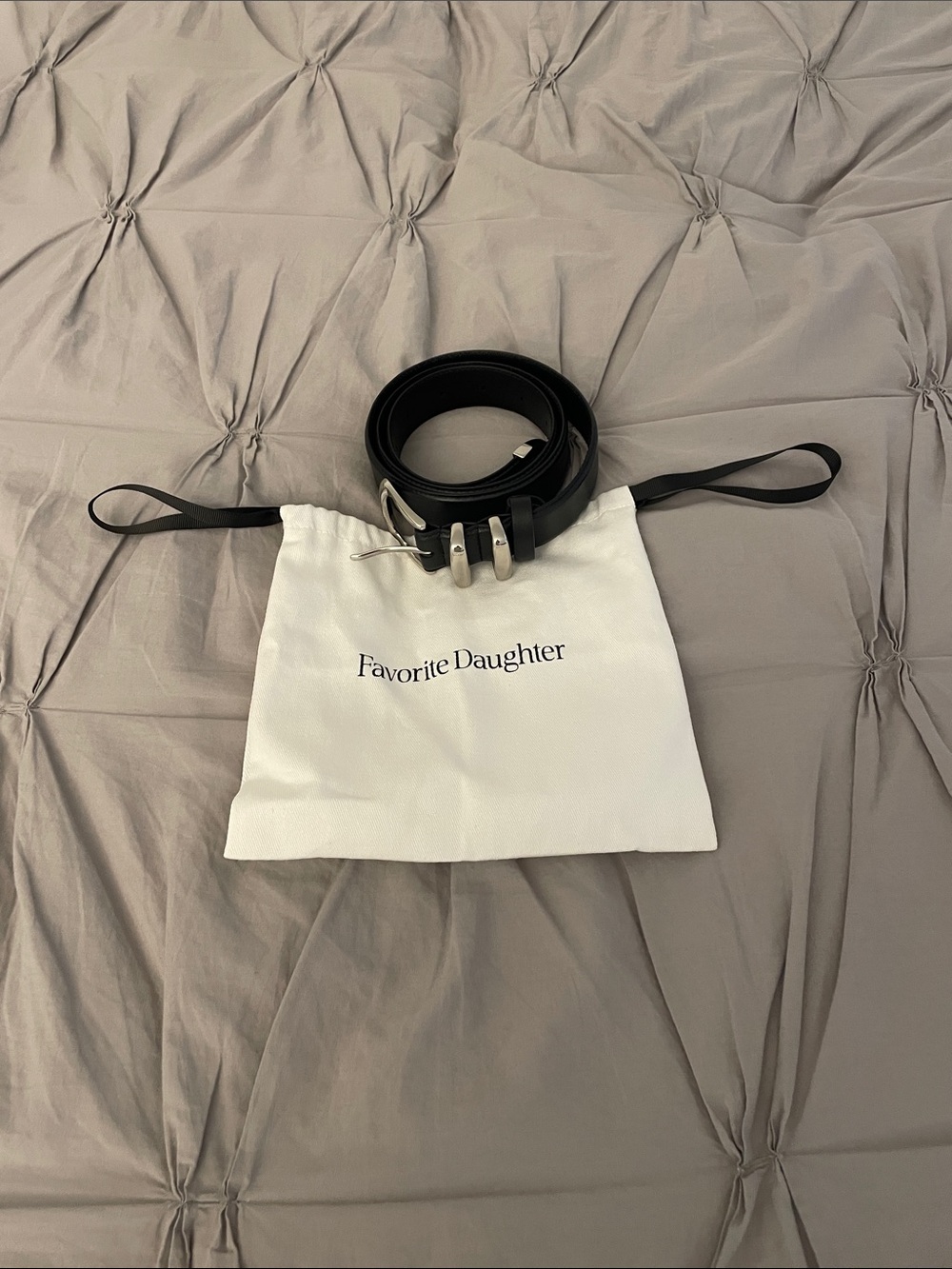 Favorite Daughter Black Leather Double-Prong Belt with Silver Buckles